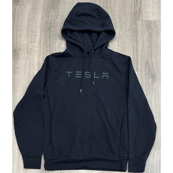 Official Tesla Font Logo Sweatshirt Hoodie Adult Size Small Black - Picture 1 of 4